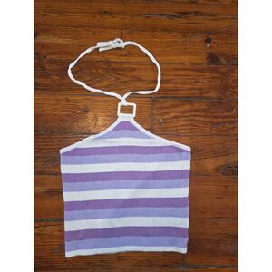 Knit Halter Striped Purple Crop Top